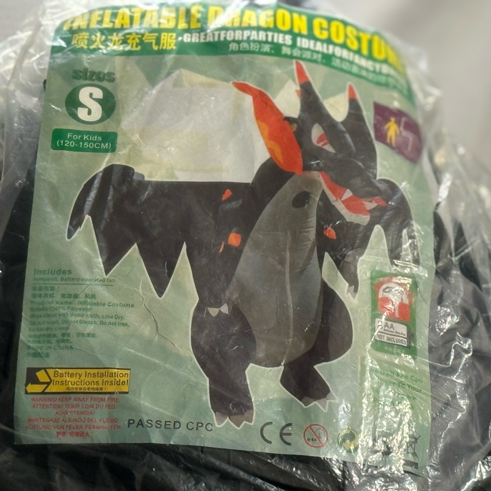 Inflatable Black Dragon costume